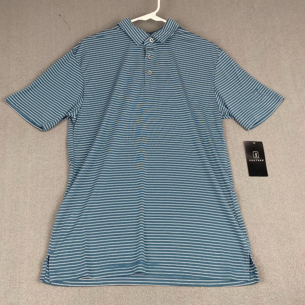 PGA TOUR Striped Polo Shirt Men’s Size Small Real Teal,Golf,Sun Protection